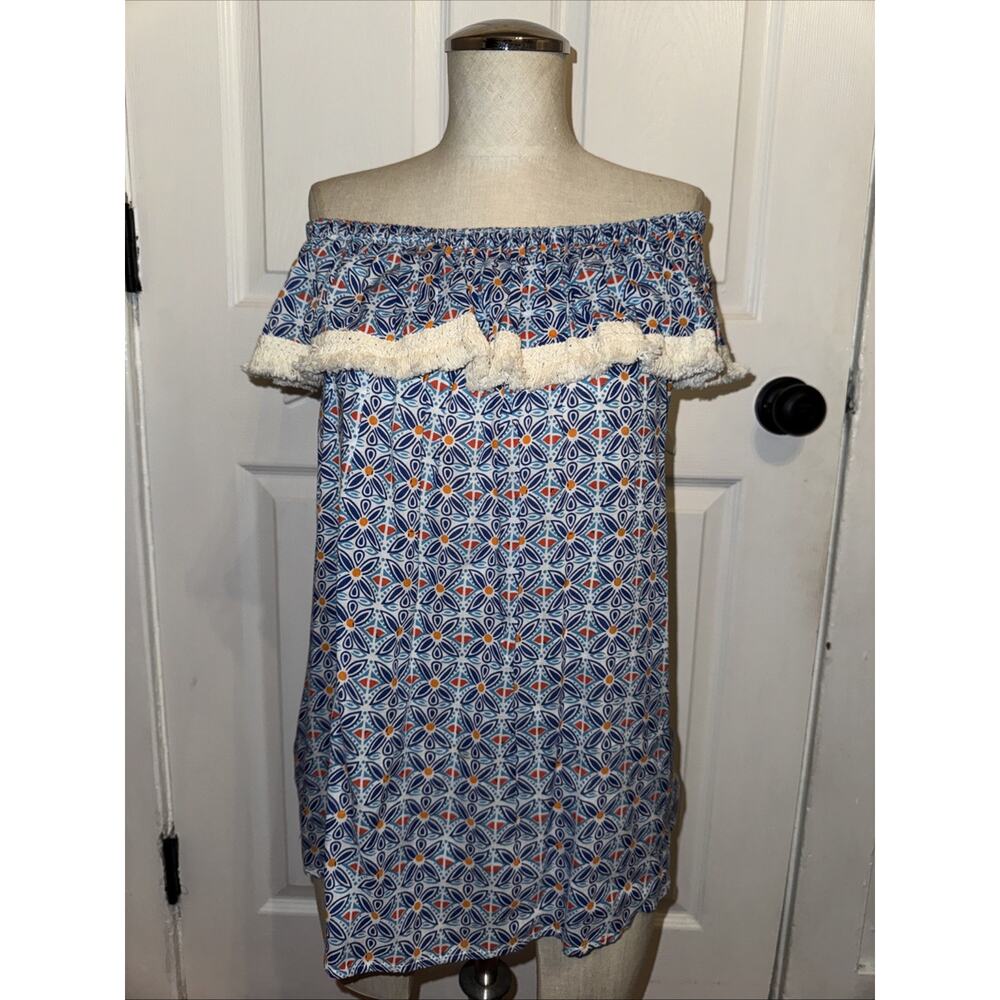 Roberta Roller Rabbit Medium Lucia Geometric Off Shoulder Fringe Blouse Top M